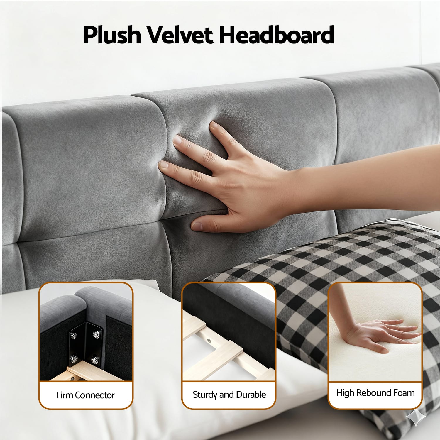 Double Bed Frame Soft Velvet 137x190cm