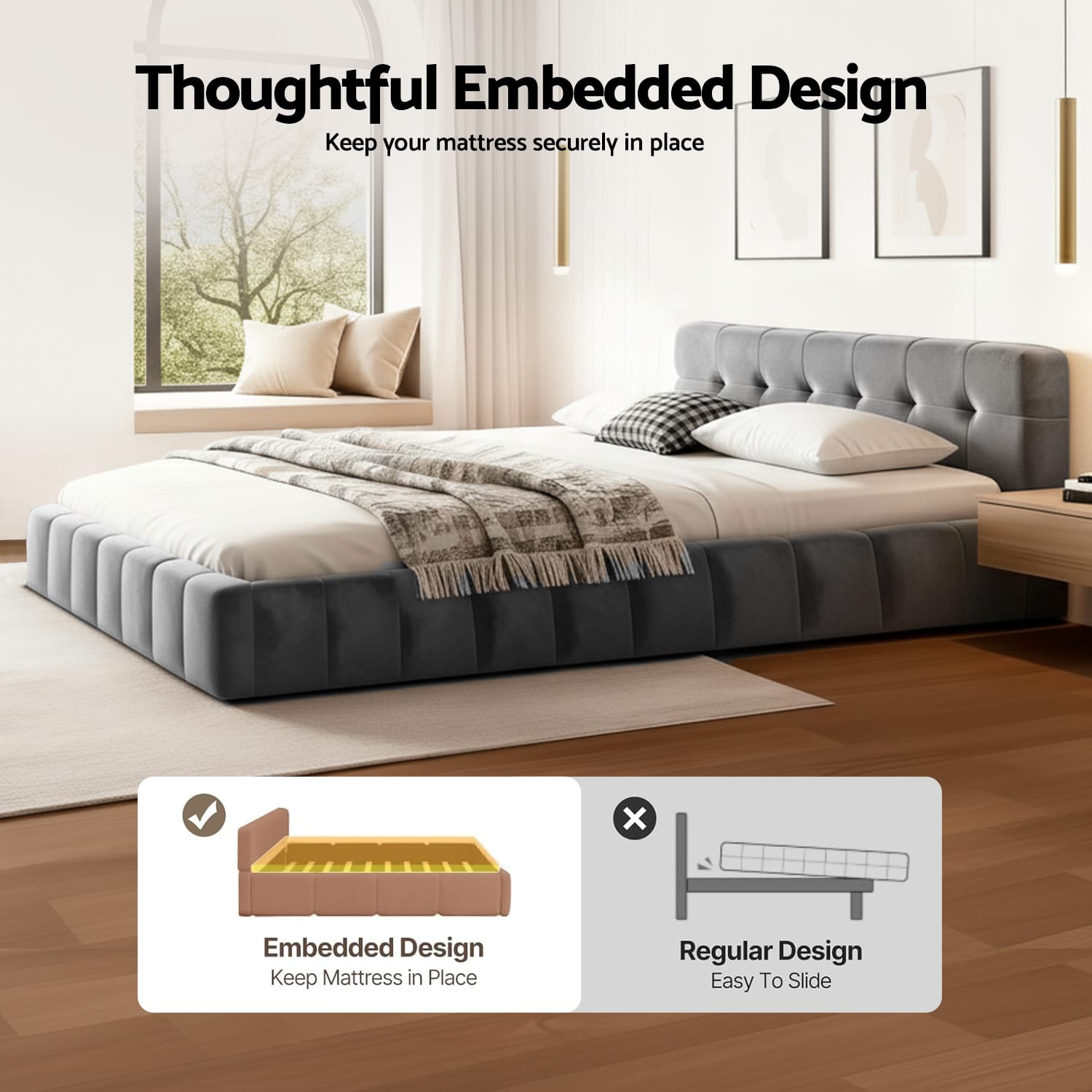 Double Bed Frame Soft Velvet 137x190cm