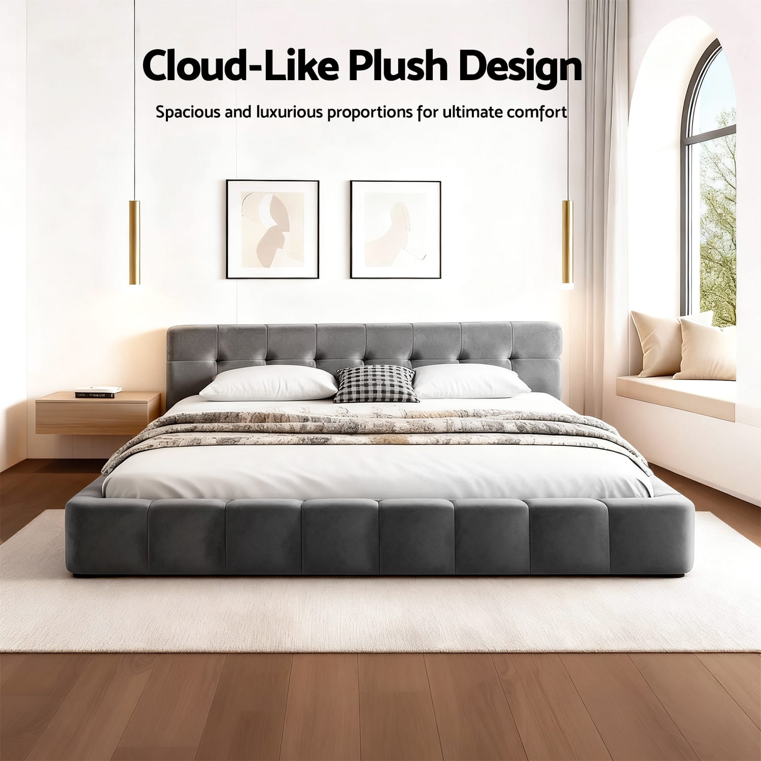 Queen Bed Frame Velvet Headboard 153x203cm