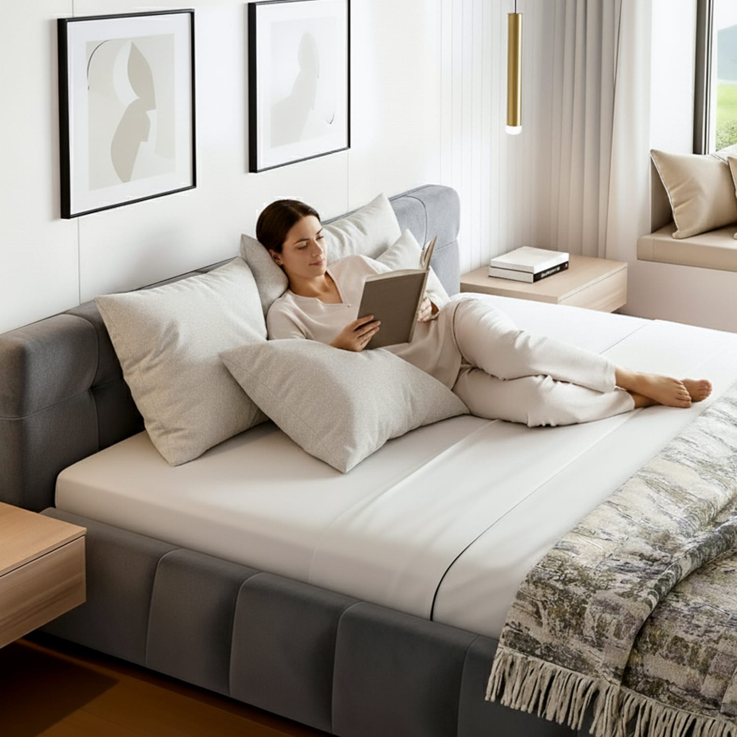 Queen Bed Frame Velvet Headboard 153x203cm