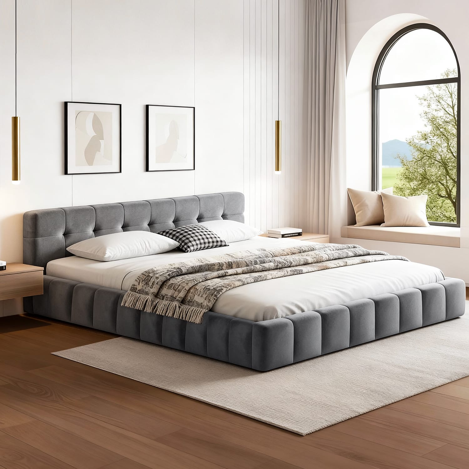 Queen Bed Frame Velvet Headboard 153x203cm