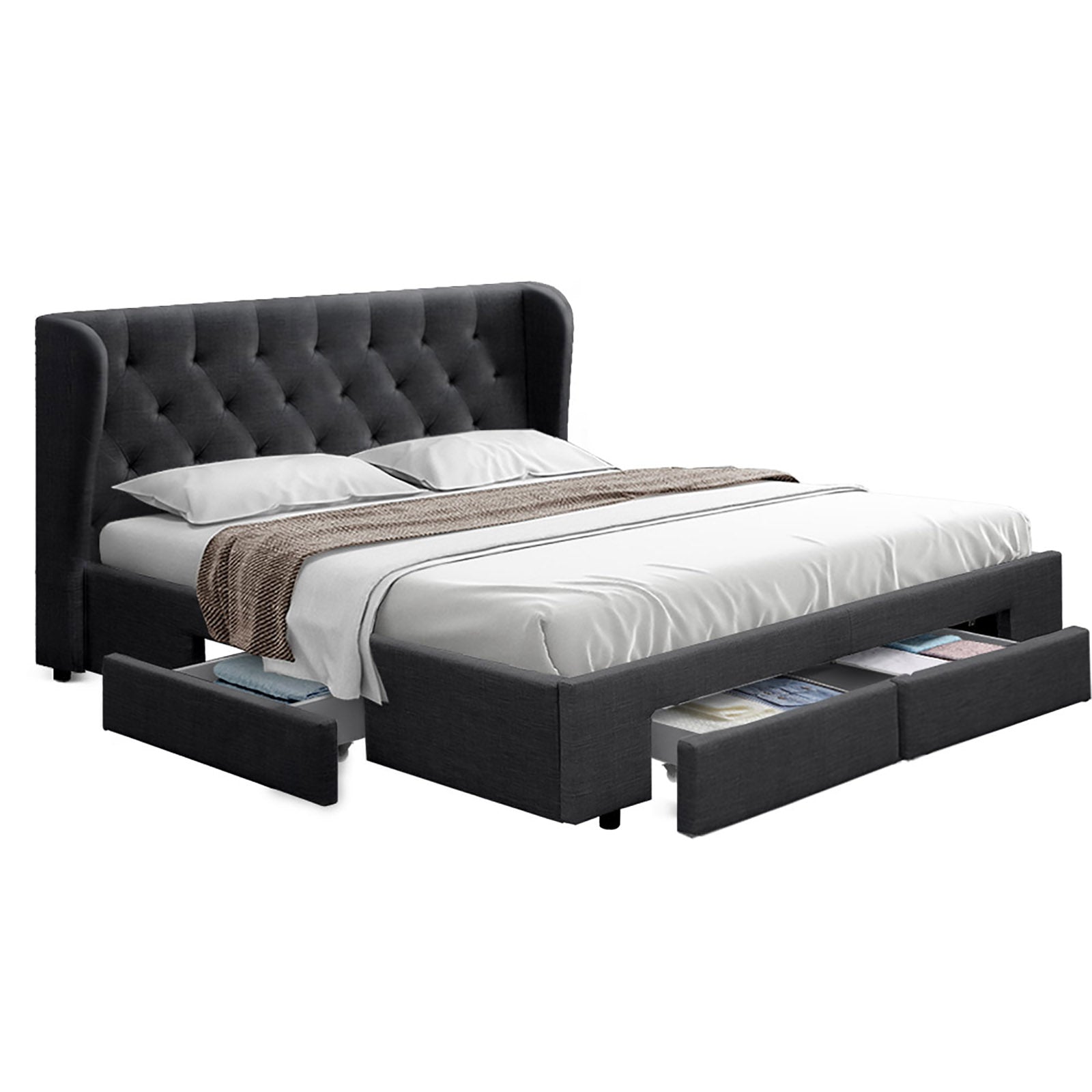 Bed Frame King Size Charcoal With 4 Built In Storage Drawers
