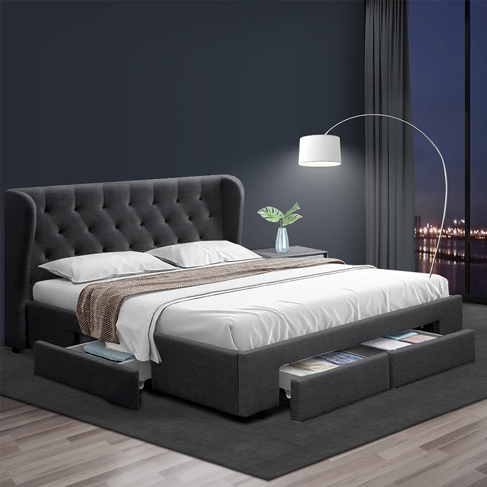 Mila charcoal 4-drawer queen bed