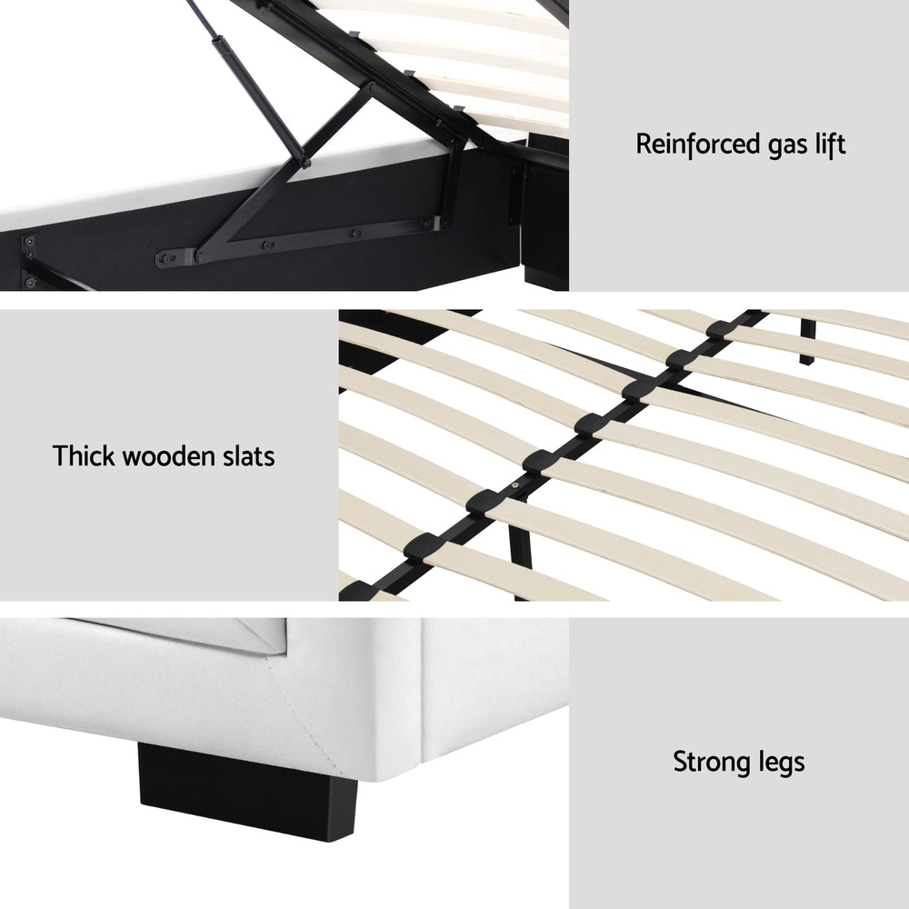 Bed Frame Double Size Gas Lift PVC Leather White With Storage