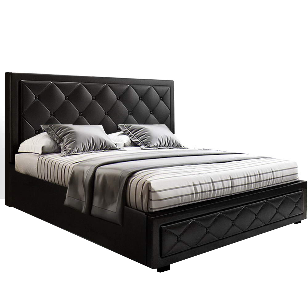 Bed Frame Double Size Gas Lift with Storage and Tufted Headboard