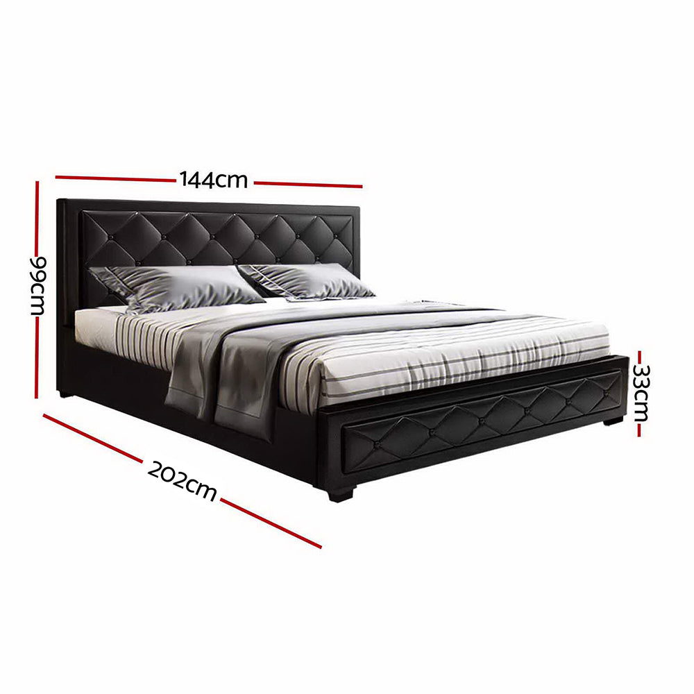 Bed Frame Double Size Gas Lift with Storage and Tufted Headboard