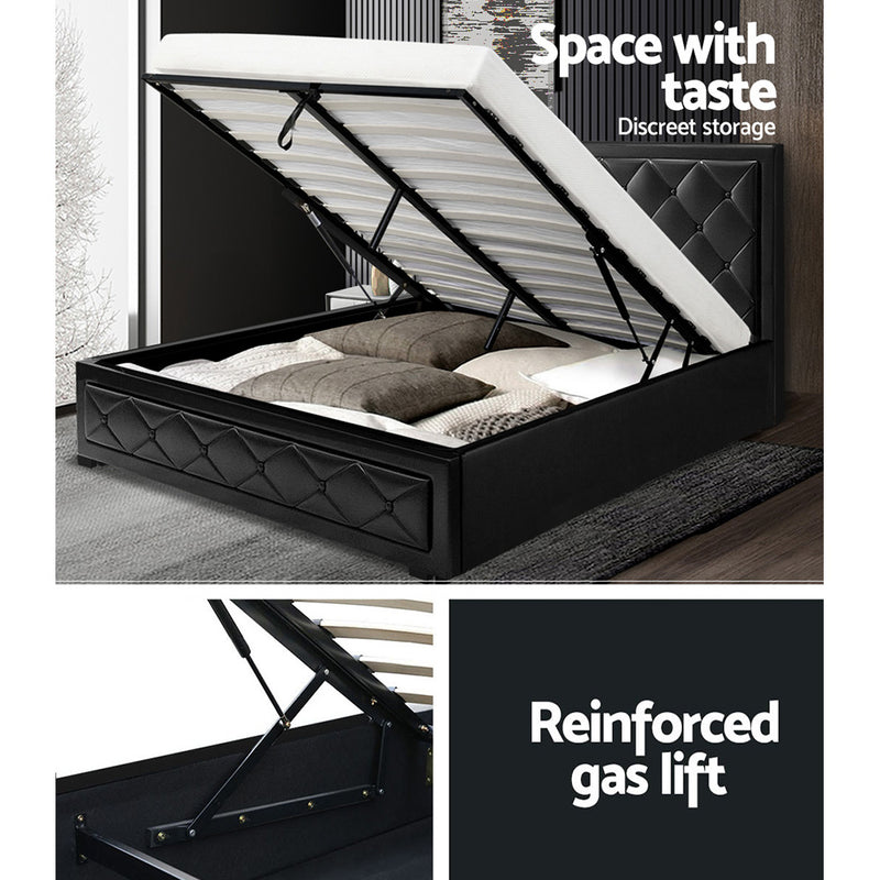Bed Frame Double Size Gas Lift with Storage and Tufted Headboard - Artiss Tiyo Bframe Tiyo