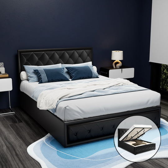 Bed Frame Double Size Gas Lift with Storage and Tufted Headboard