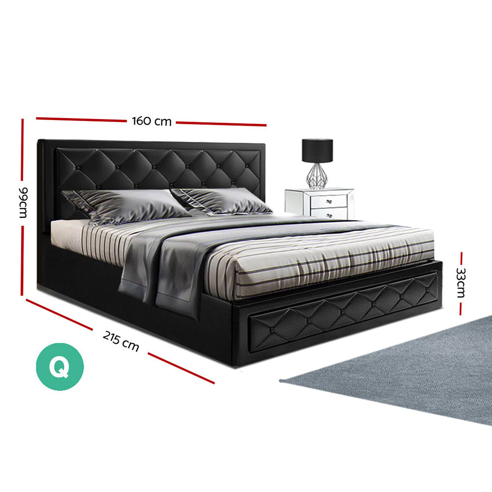 Bed Frame Queen Size Gas Lift Black Tiyo Gas Lift Storage Fabric
