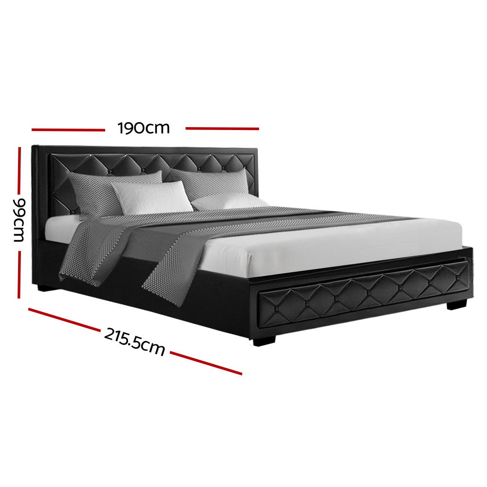 King Size Gas Lift Bed Frame Base With Storage Mattress Black Leather