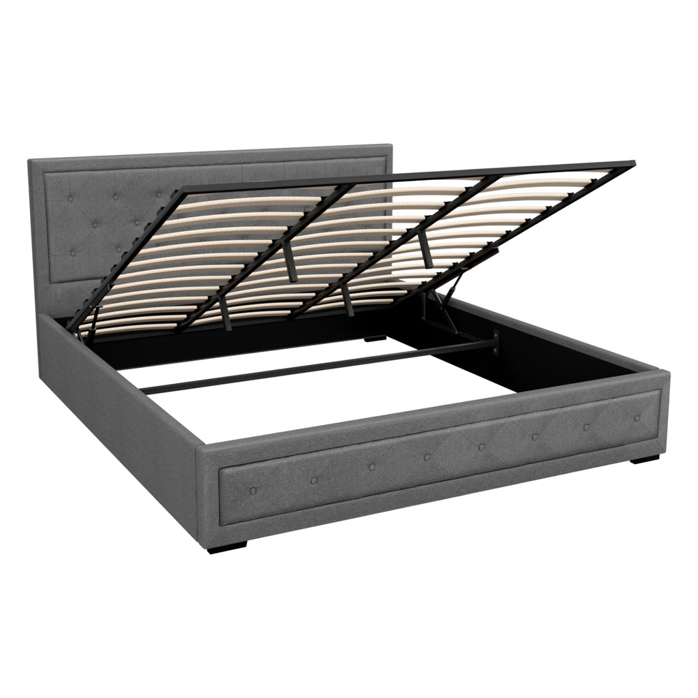Beds & Bed Frames - Bed Frame King Size Gas Lift Linen Grey With Storage Function