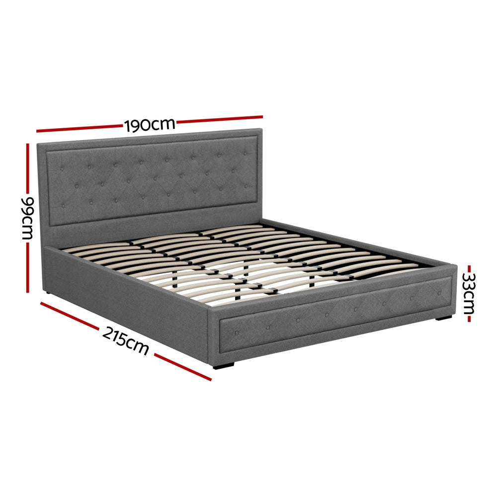 Bed Frame King Size Gas Lift Linen Grey With Storage Function | King