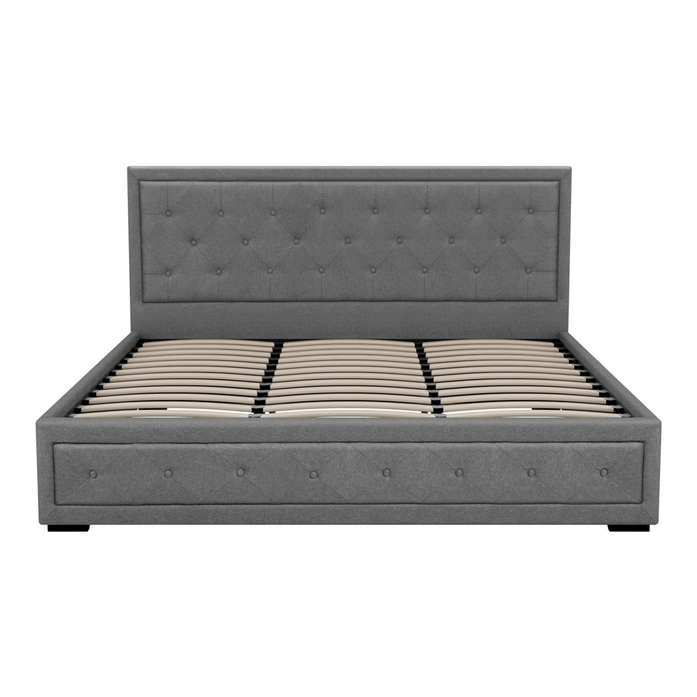 Bed Frame King Size Gas Lift Linen Grey With Storage Function, Grey colour