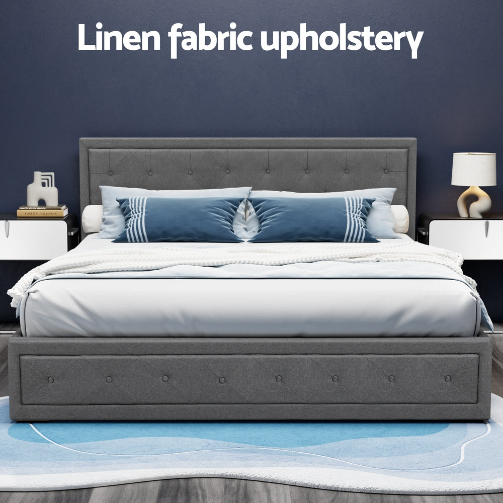Bed Frame King Size Gas Lift Linen Grey Storage Function