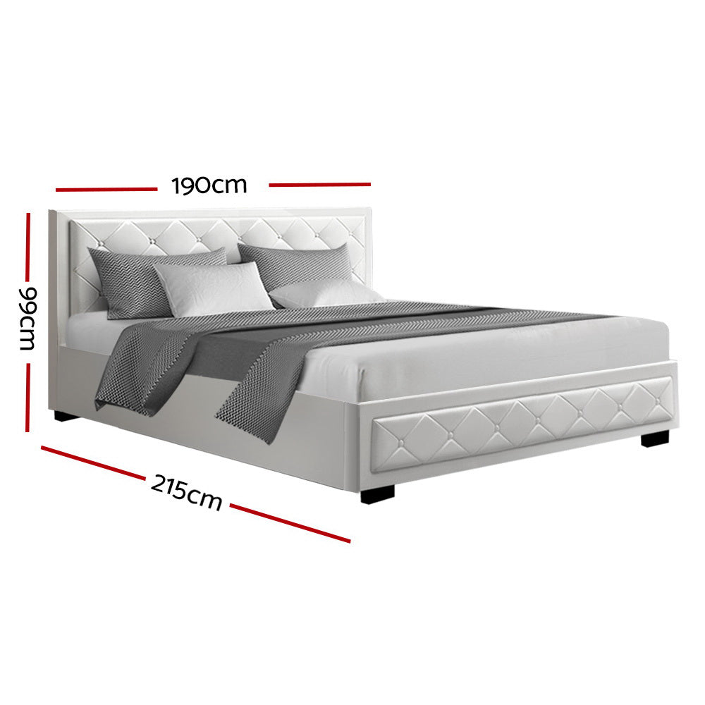 King Size Gas Lift Bed Frame Base With Storage Mattress White Leather