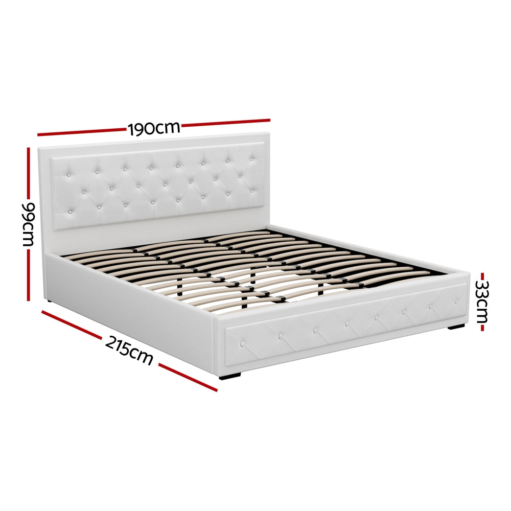 Beds & Bed Frames - Bed Frame King Size Gas Lift PVC Leather White With Storage Function