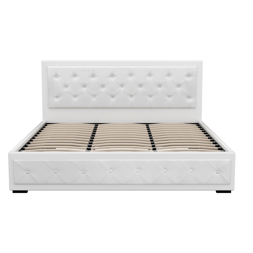 Bed Frame King Size Gas Lift PVC Leather White With Storage Function | King
