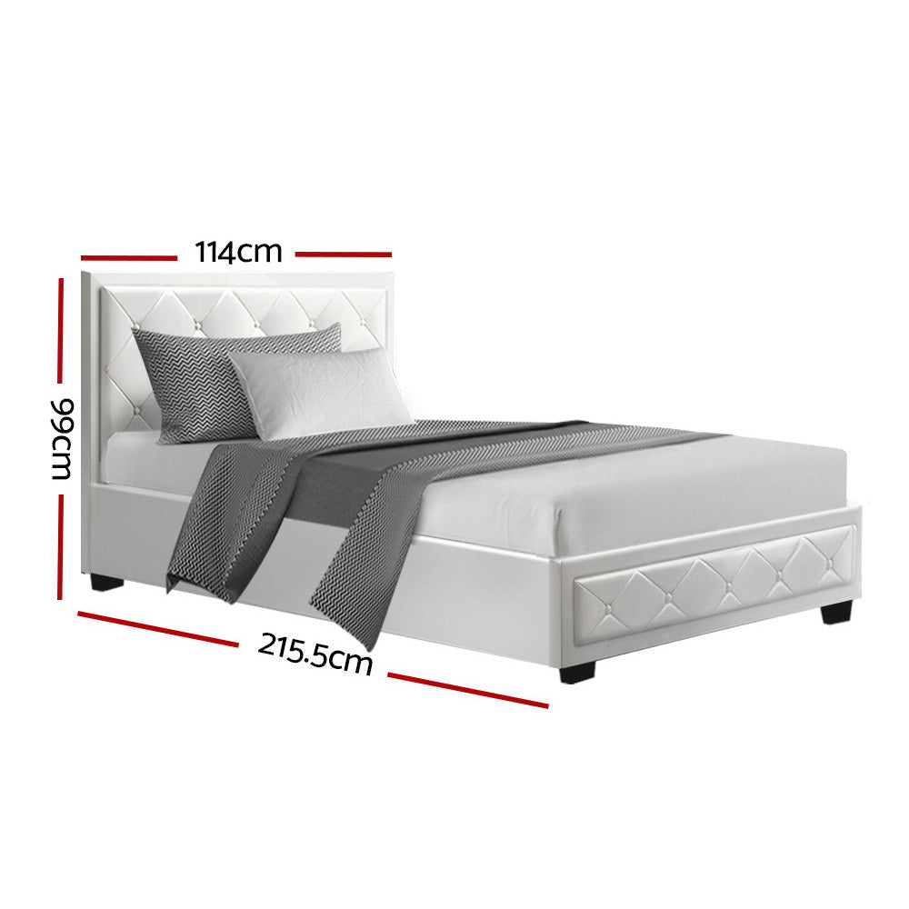TIYO King Single Size Gas Lift Bed Frame Base With Storage Mattress White Leather