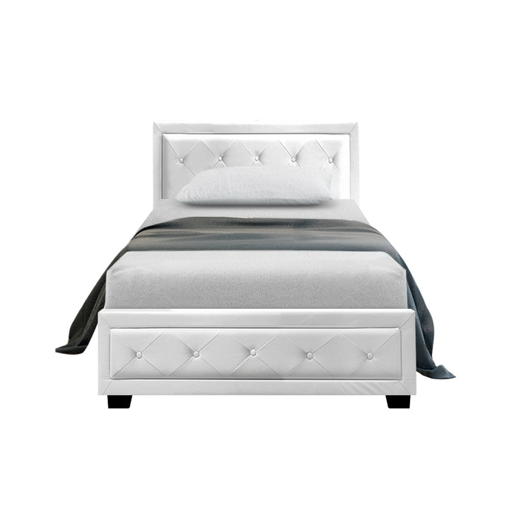 TIYO King Single Size Gas Lift Bed Frame Base With Storage Mattress White Leather