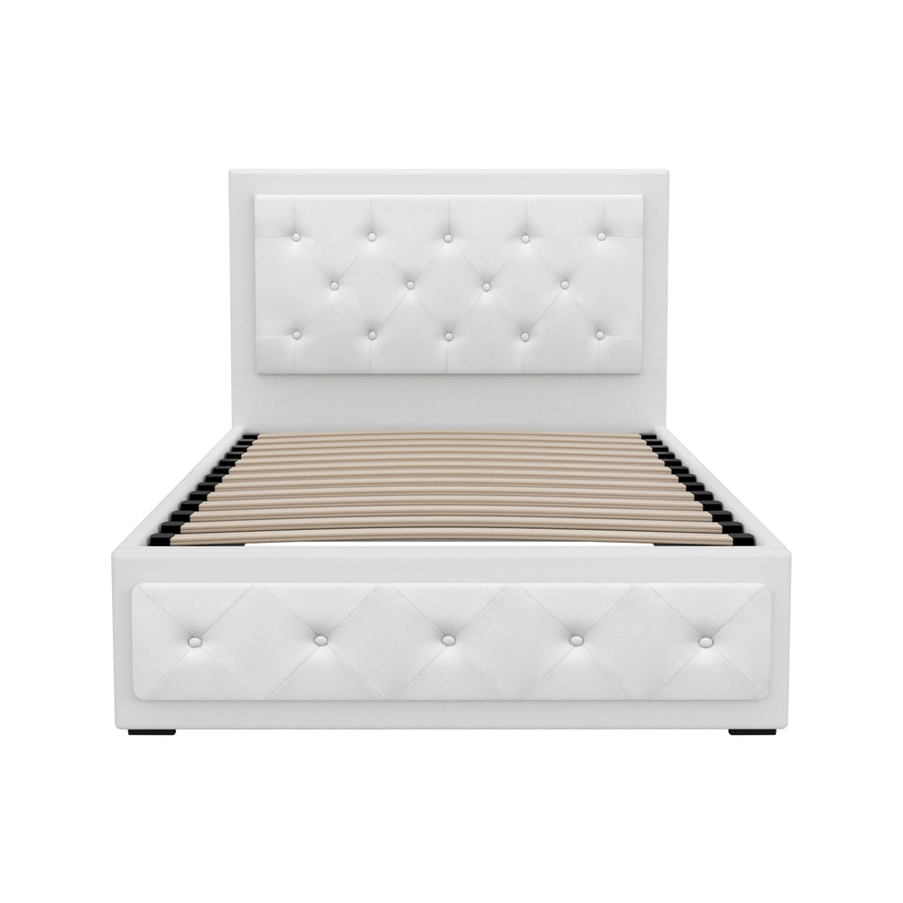 Bed Frame King Single Size Gas Lift PVC Leather White With Storage