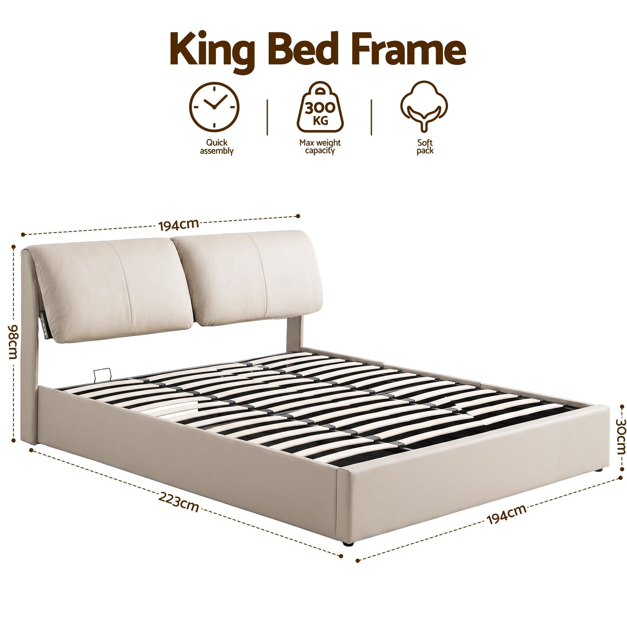 King Bed Frame Gas Lift Storage Drawers | Simpledeals