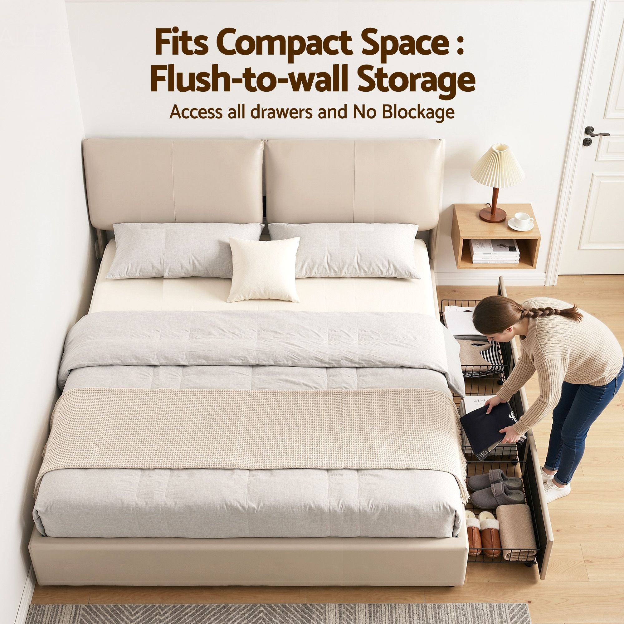 King Bed Frame Gas Lift Storage Drawers | Simpledeals