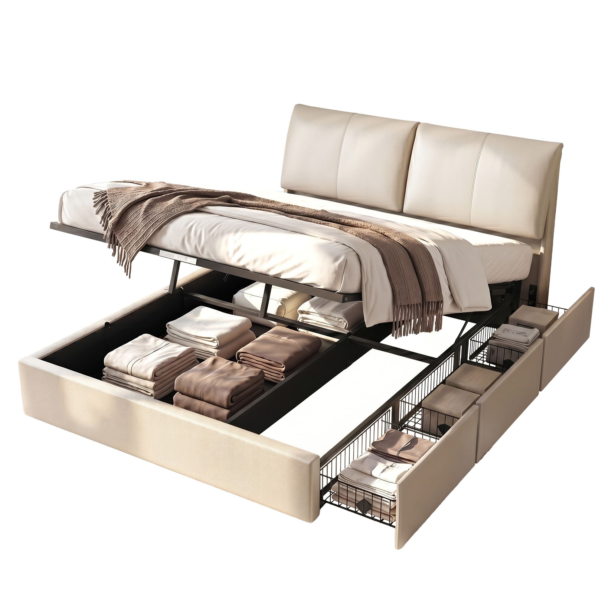 Queen Bed Frame Gas Lift Storage Drawers | Simpledeals