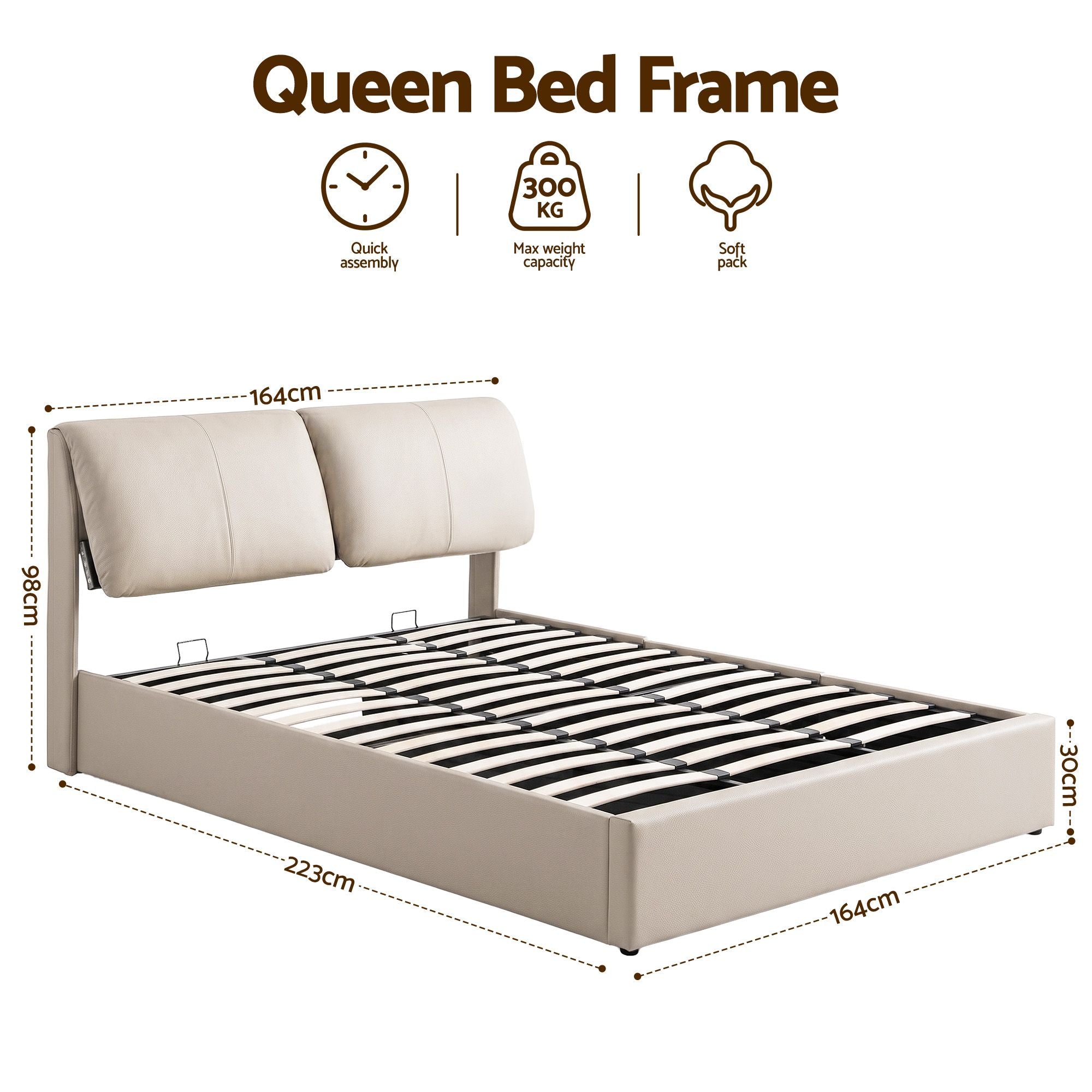 Queen Bed Frame Gas Lift Storage Drawers | Simpledeals