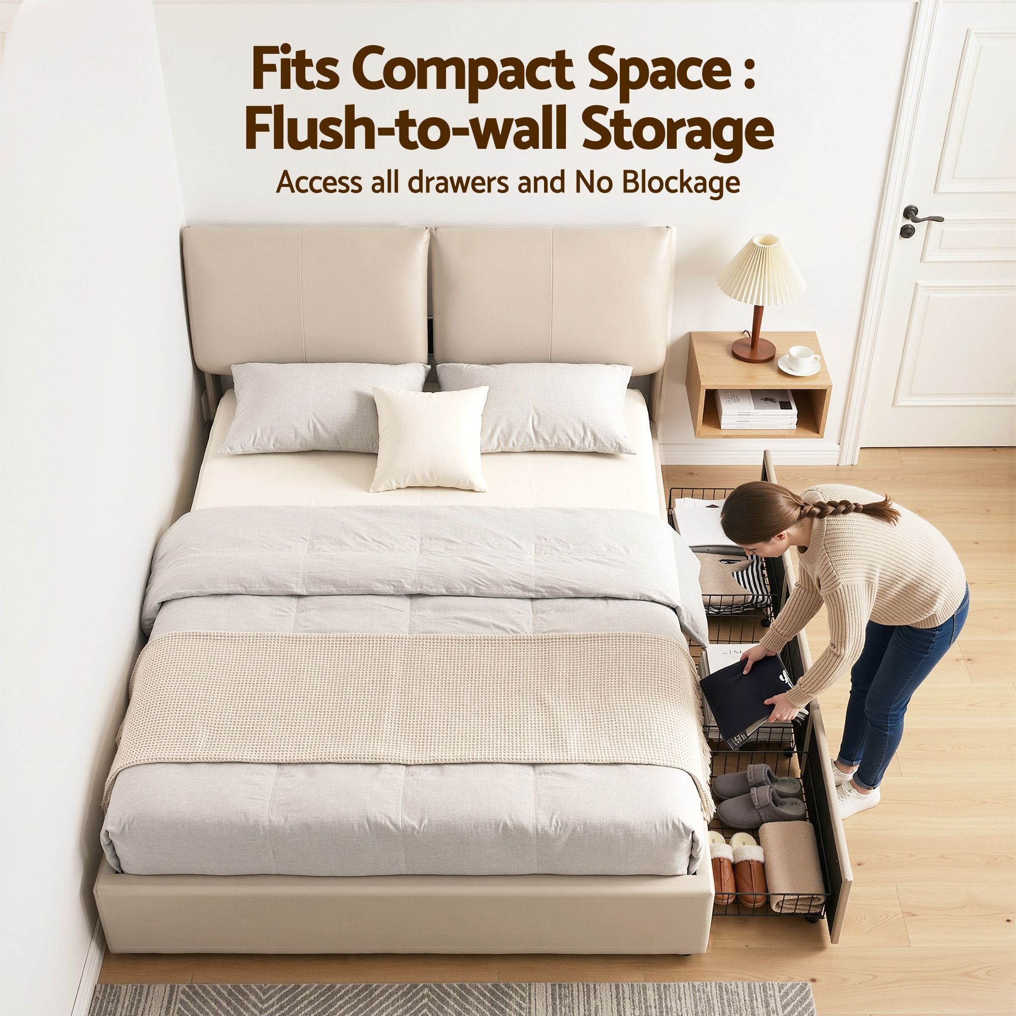Queen Bed Frame Gas Lift Storage Drawers | Simpledeals