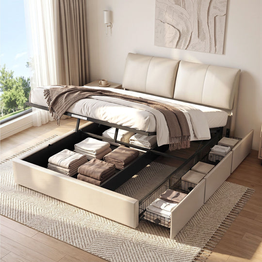 Queen Bed Frame Gas Lift Storage Drawers - Beds & Bed Frames