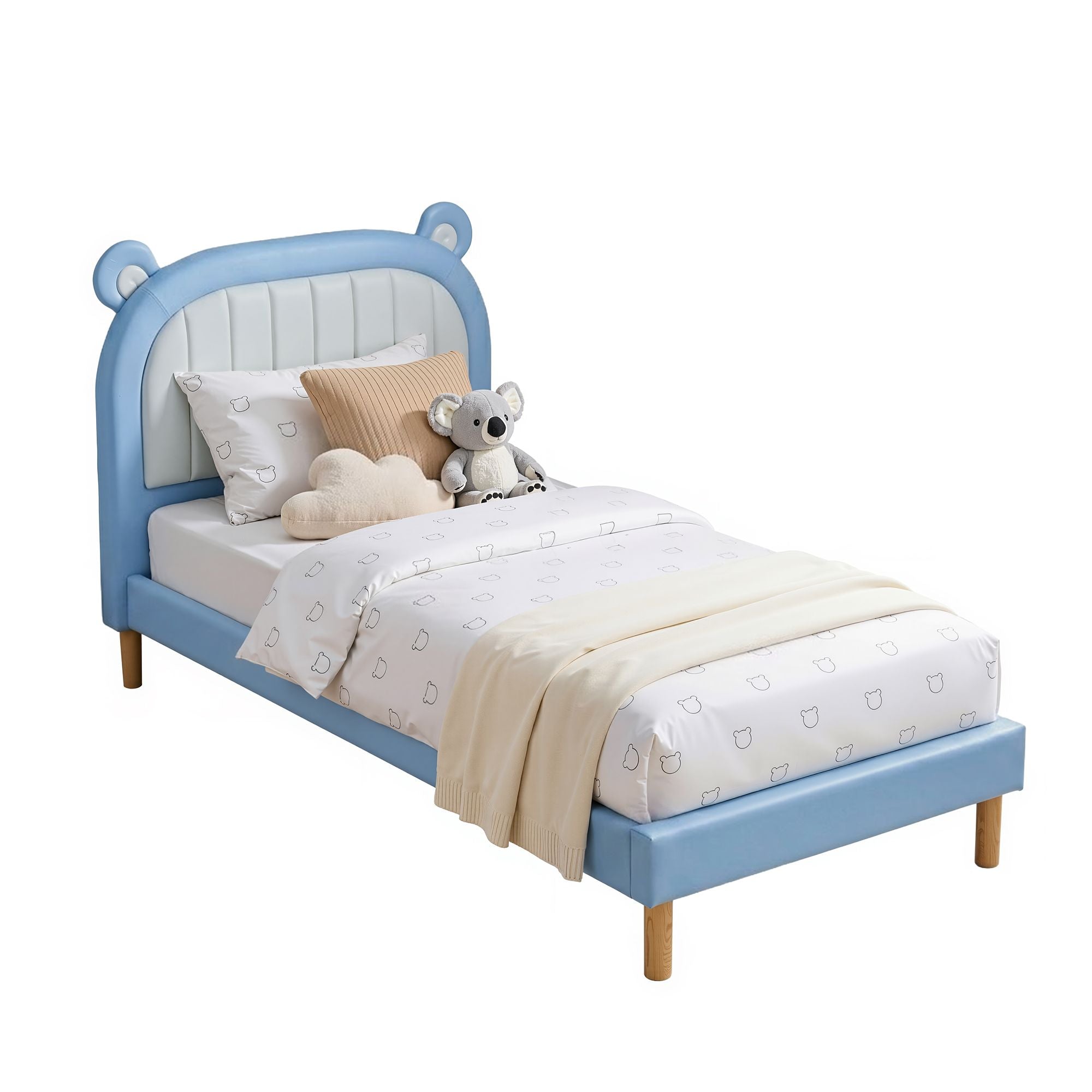 Kids King Single Bed Bear Headboard Blue | Simpledeals