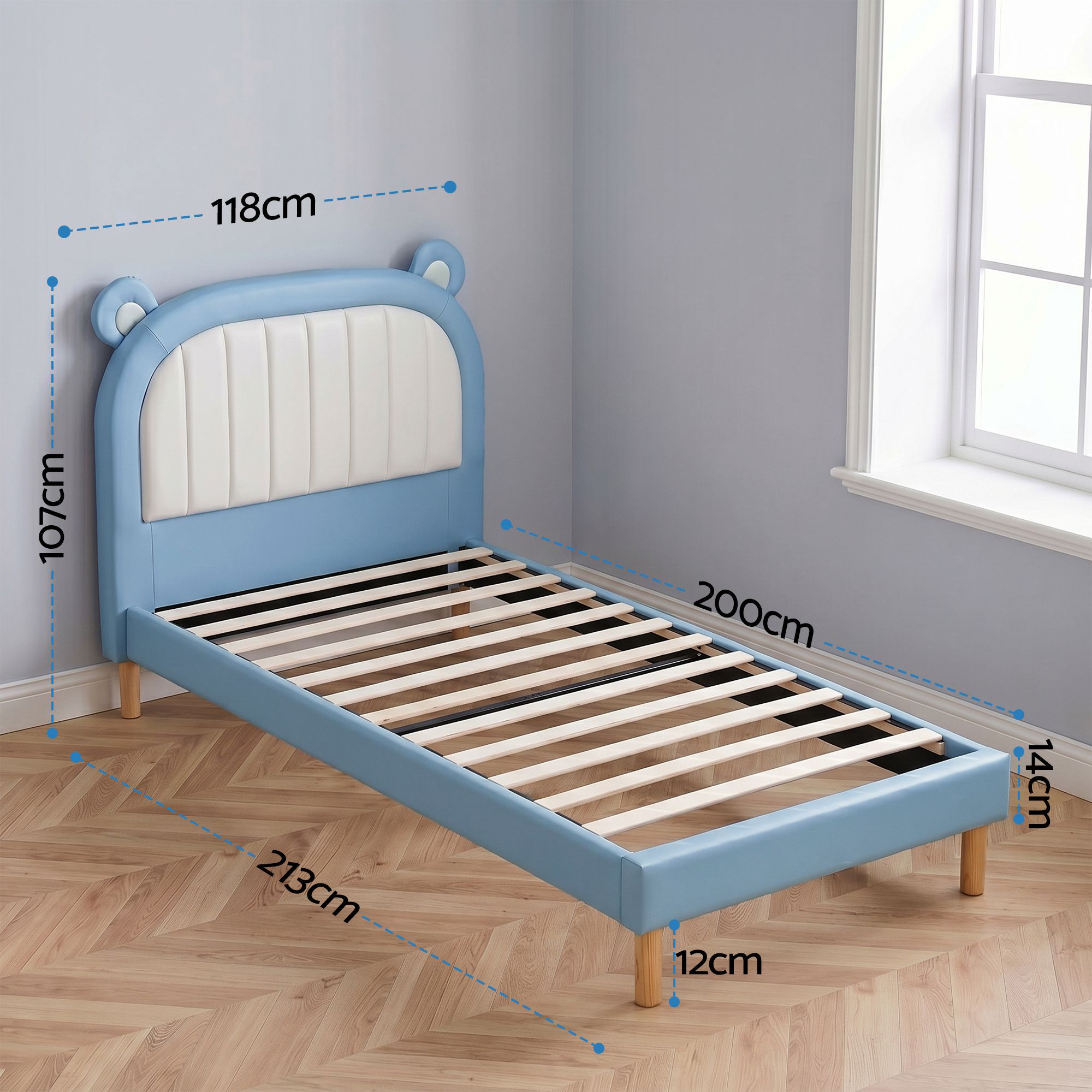 Kids King Single Bed Bear Headboard Blue | Simpledeals