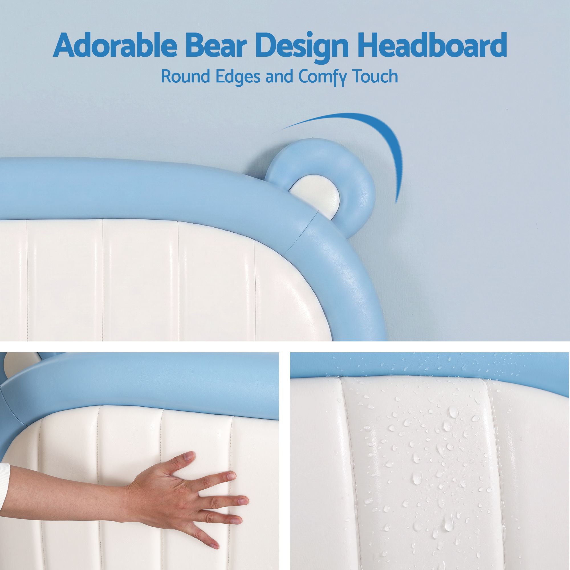 Kids King Single Bed Bear Headboard Blue | Simpledeals