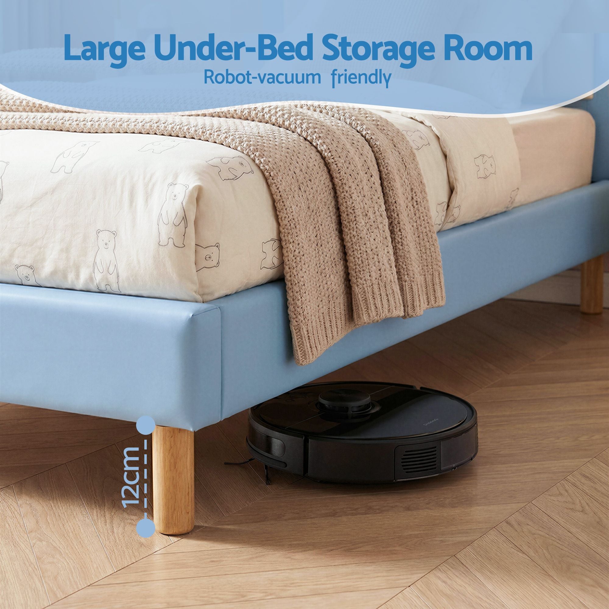Kids King Single Bed Bear Headboard Blue | Simpledeals