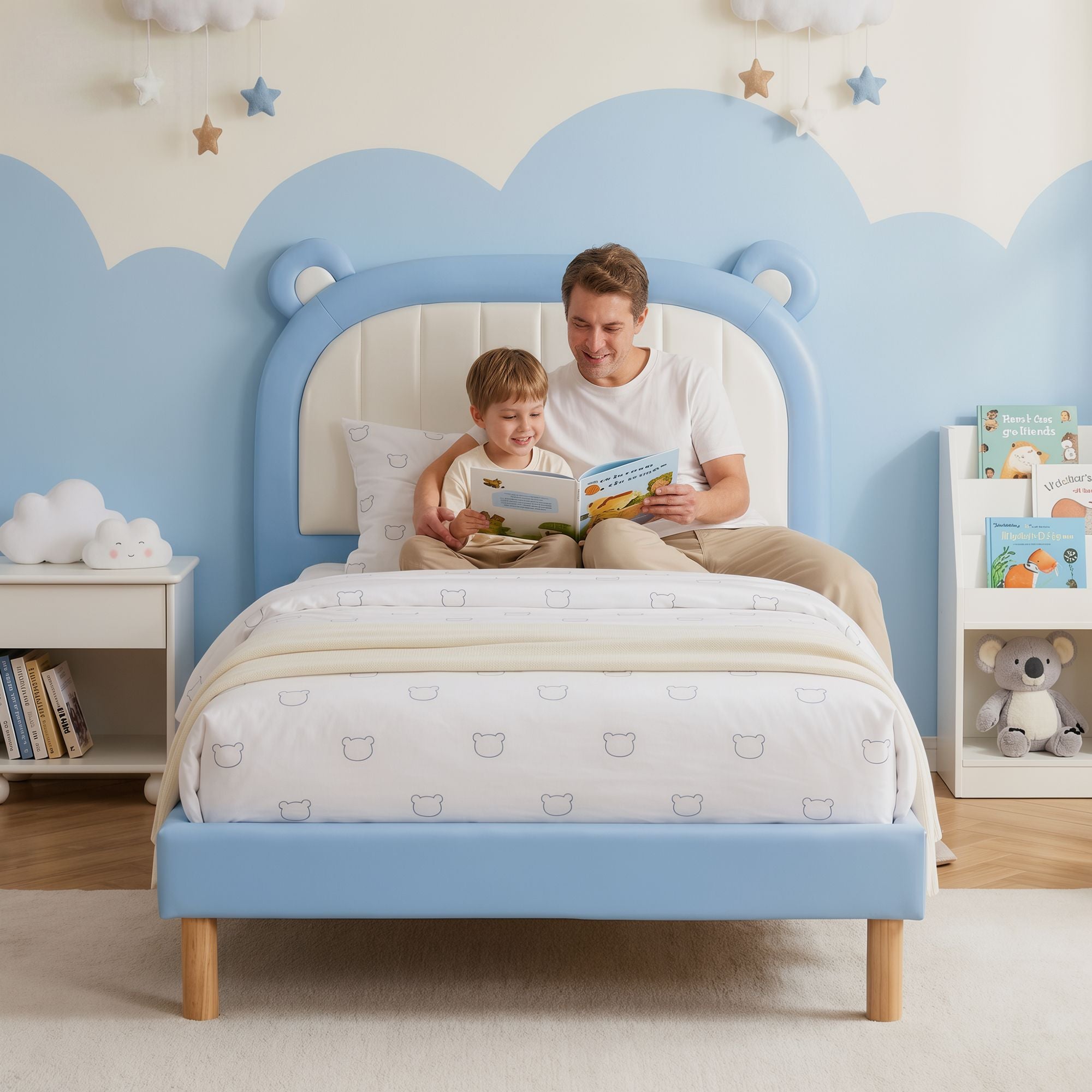 Kids King Single Bed Bear Headboard Blue | Simpledeals