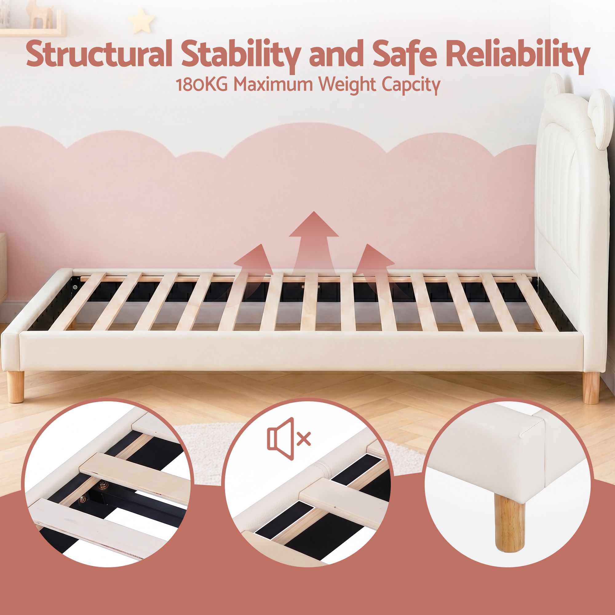 Kids King Single Bed Bear Ears Headboard | Simpledeals