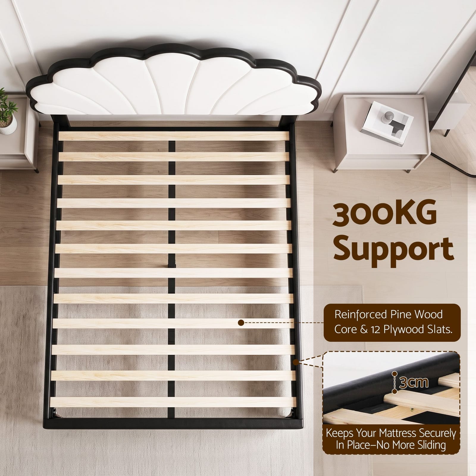 Double Bed Frame Adjustable Headboard 201x144cm
