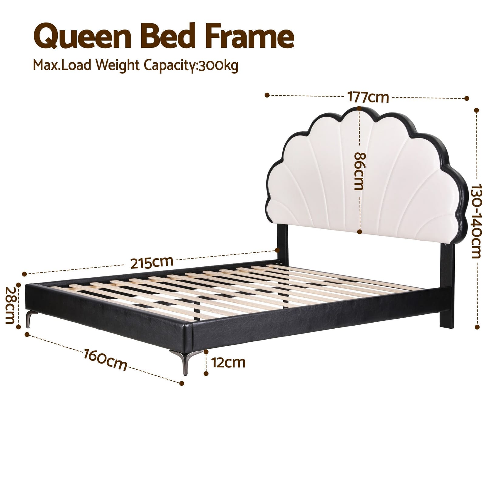 Queen Bed Frame Adjustable Headboard 215x160cm