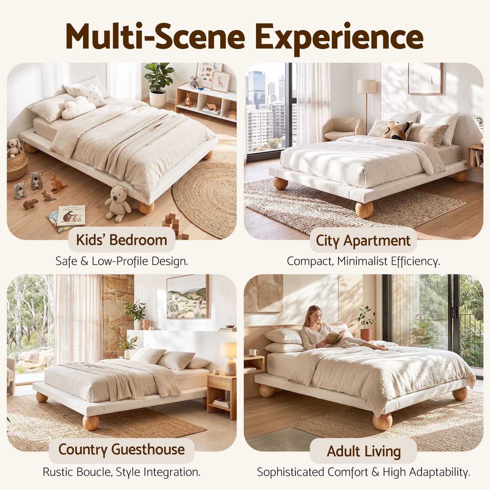 Queen Bed Frame Boucle Upholstery 205x156x29cm