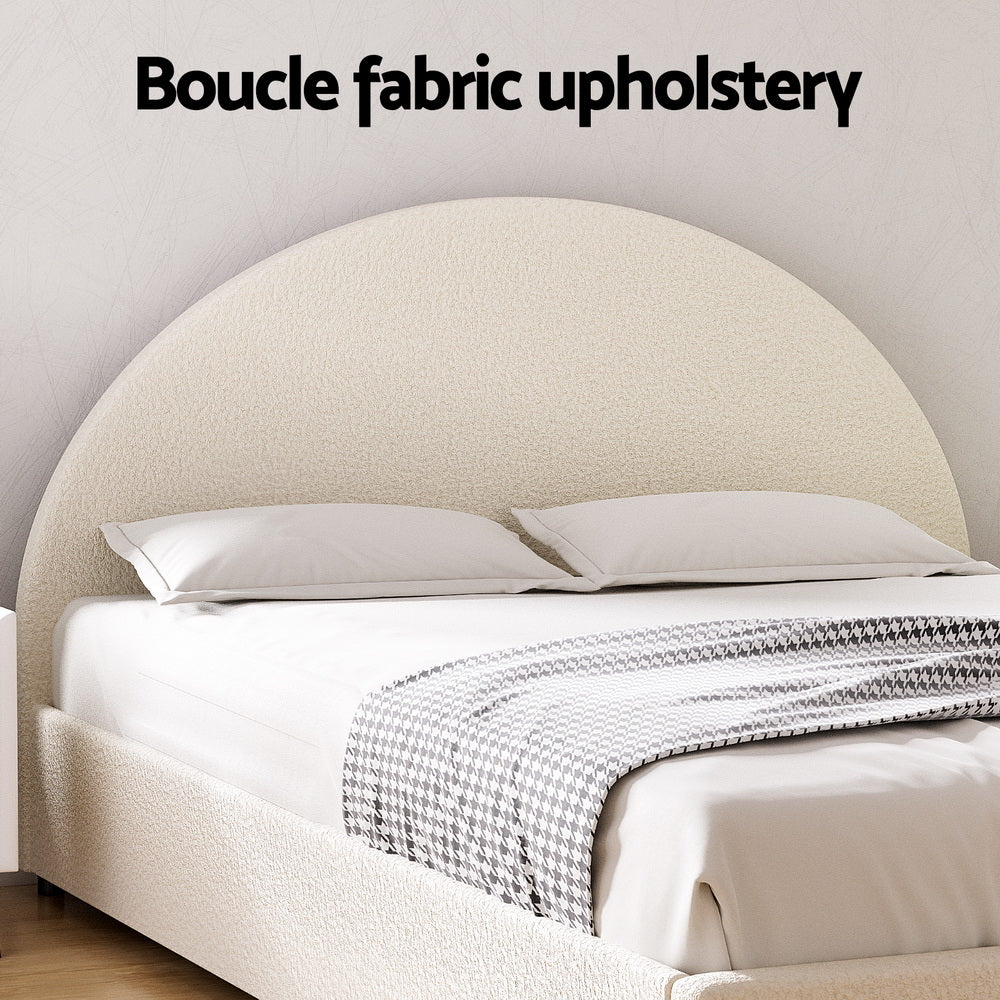 Double Size Gas Lift Bed Frame With Storage Platform Boucle Fabric
