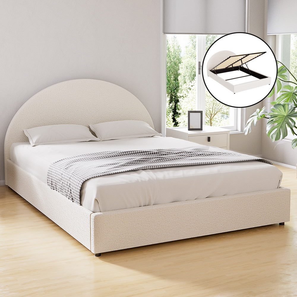 Fabric finish - Double Size Gas Lift Bed Frame With Storage Platform Boucle Fabric