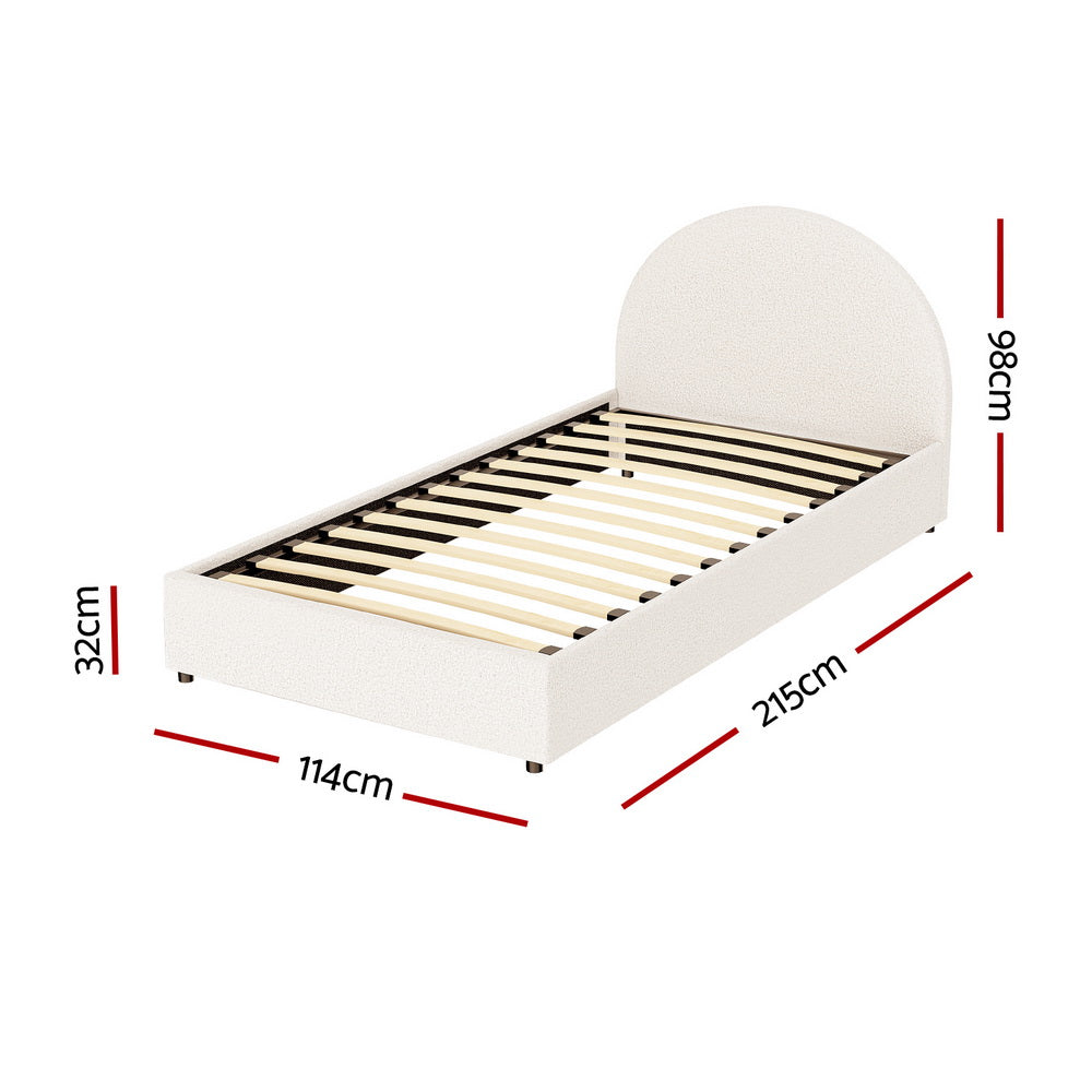 King Single Gas Lift Bed Frame With Storage Platform Boucle Fabric | King Single