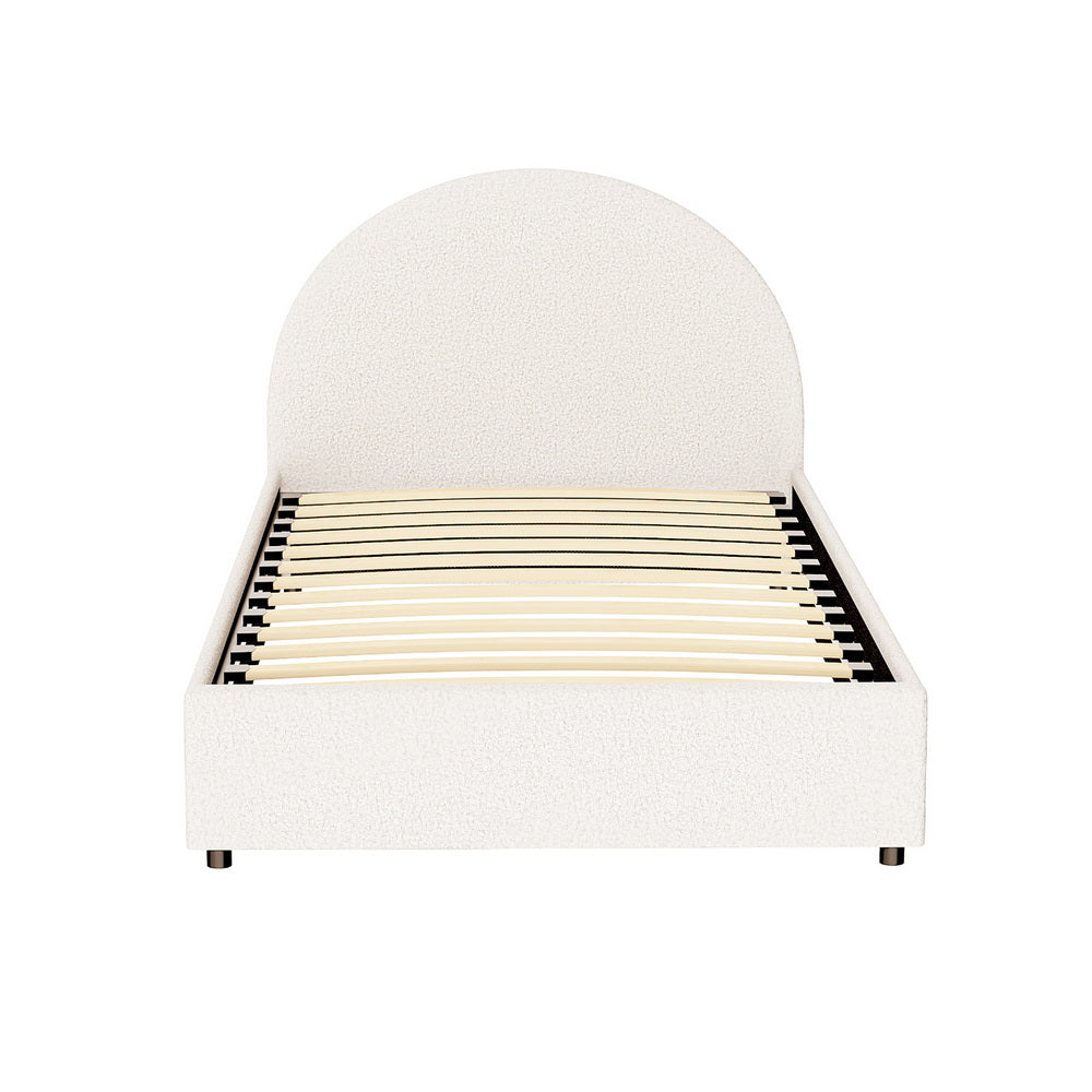 King Single Gas Lift Bed Frame With Storage Platform Boucle Fabric, Fabric finish