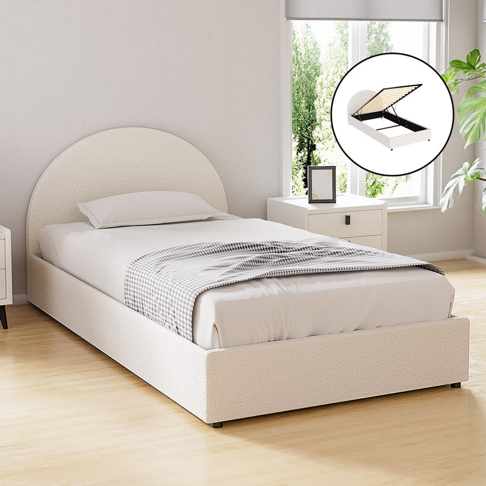 Fabric finish - King Single Gas Lift Bed Frame With Storage Platform Boucle Fabric