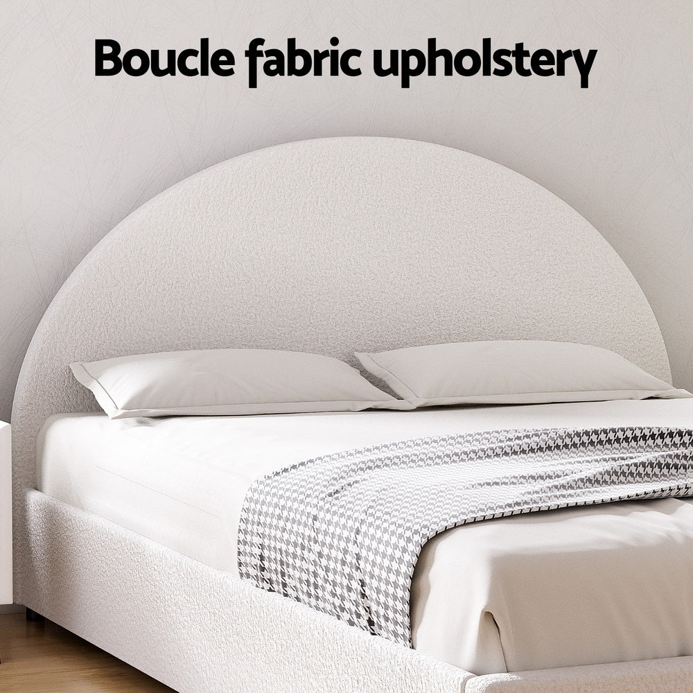 Gas Lift Bed Frame With Storage Platform Boucle Fabric-Queen Size