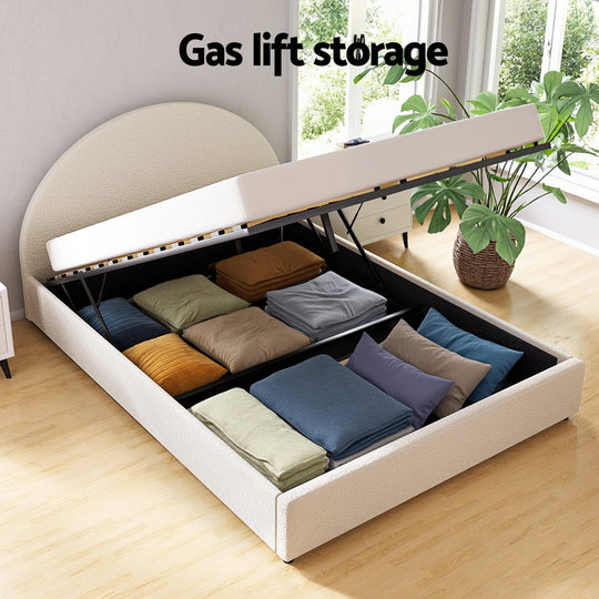 Fabric finish - Gas Lift Bed Frame With Storage Platform Boucle Fabric-Queen Size