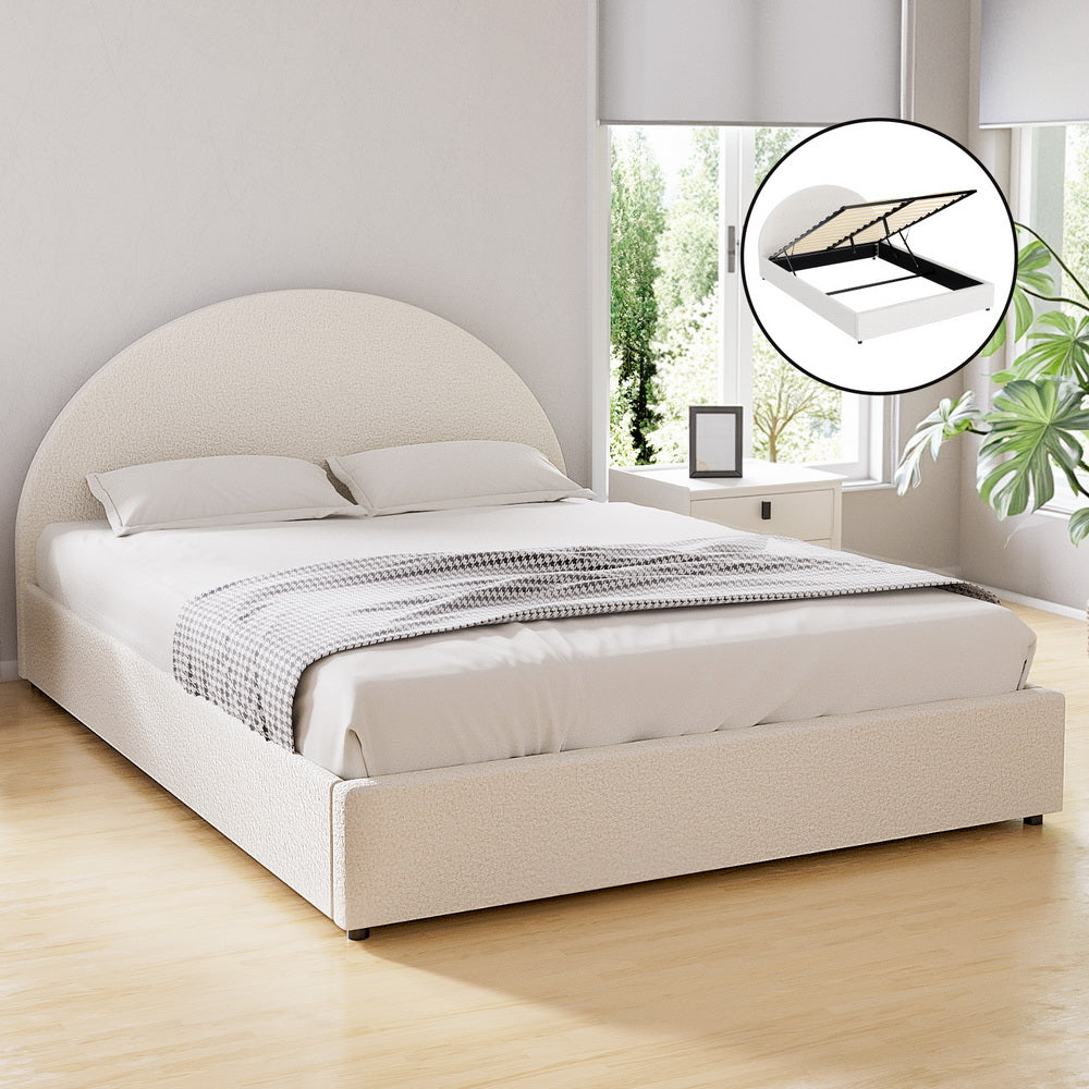 Gas Lift Bed Frame With Storage Platform Boucle Fabric-Queen Size | Beds & Bed Frames