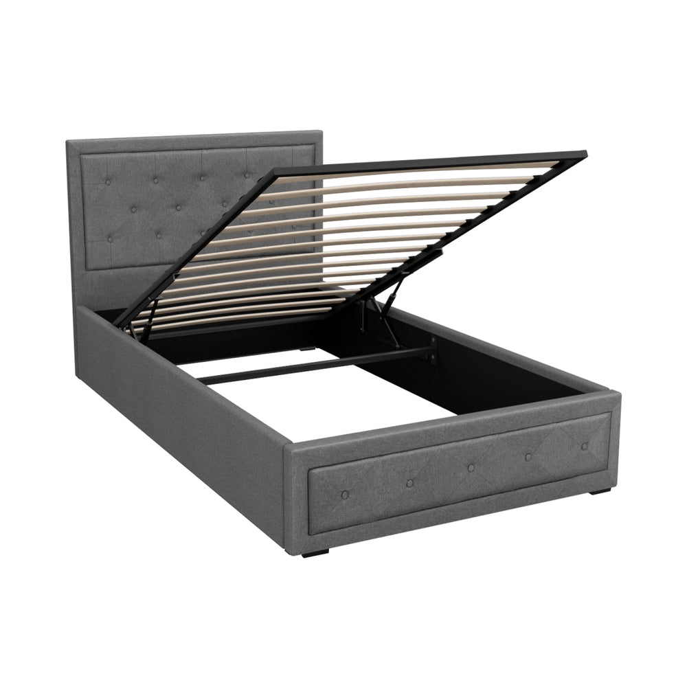 King Single Bed Frame Gas Lift Storage Grey Mattress Base