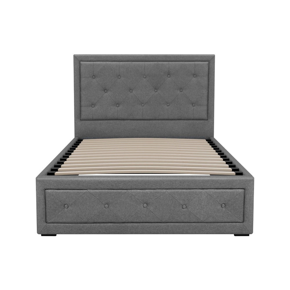 King Single Bed Frame Gas Lift Storage Grey Mattress Base
