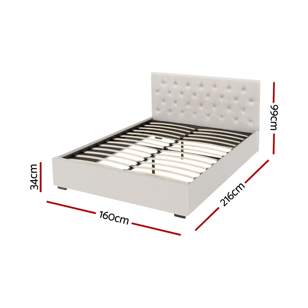 Gas Lift Bed Frame Storage Platform Double/Queen/King Size - Beige